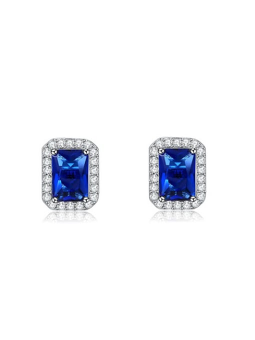 Platinum Blue Square Shaped AAA Zircon Stud Earrings