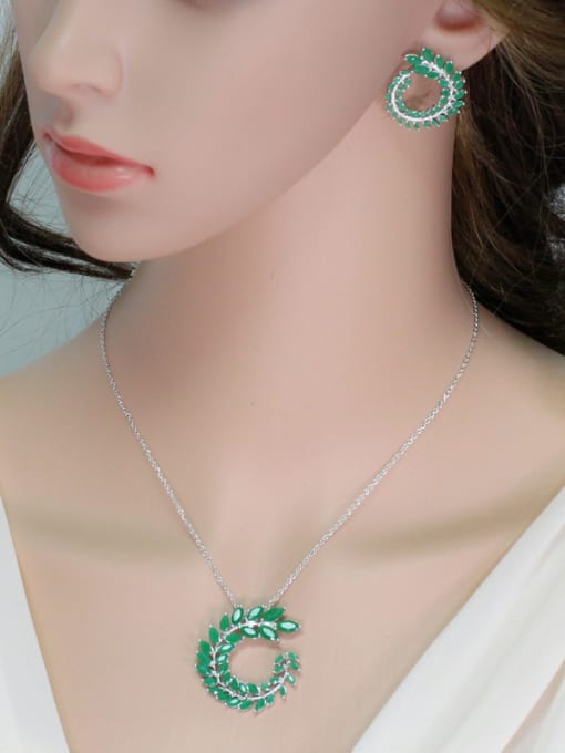 L.WIN Green Leaves -shape Fashion Western Style Two Pieces Jewelry Set 1