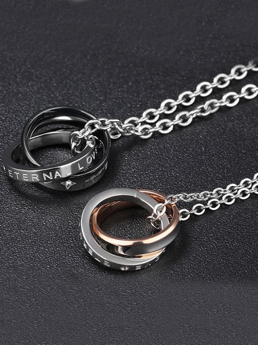 Open Sky Fashion Double Rings Pendant Titanium Necklace 0
