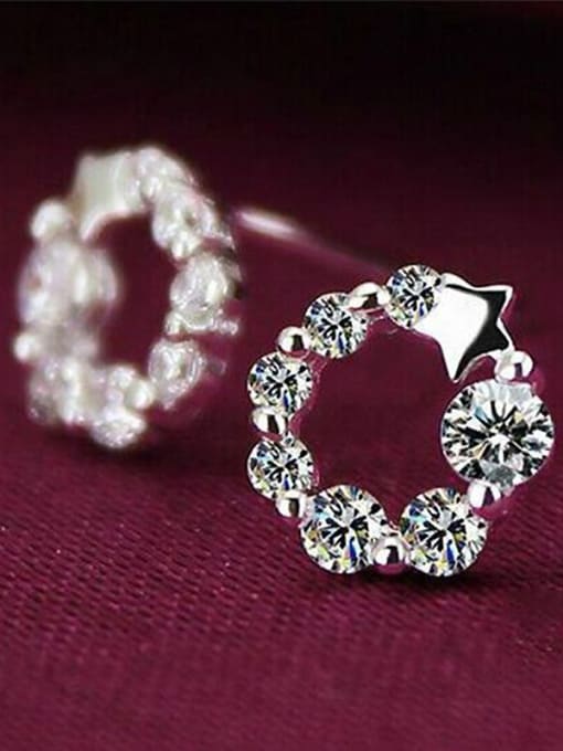 Ya Heng Round Shaped AAA Zircons Stud Earrings 1