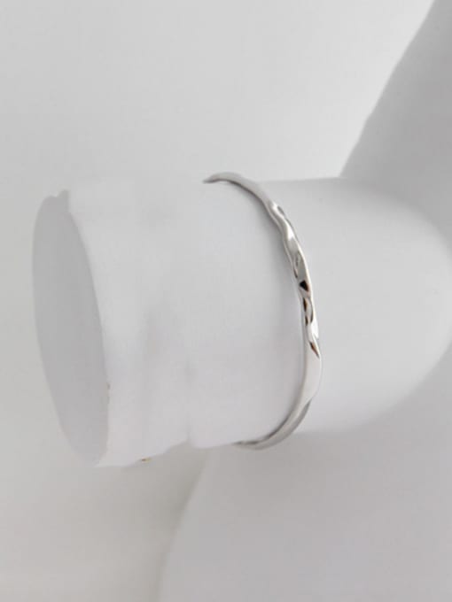 DAKA 925 Sterling Silver With  Convex-Concave Simplistic  Round Free Size Bangles 3