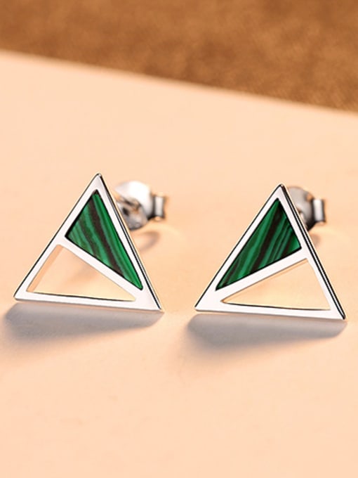 Sliver 925 Sterling Silver With Turquoise Simplistic Triangle Stud Earrings