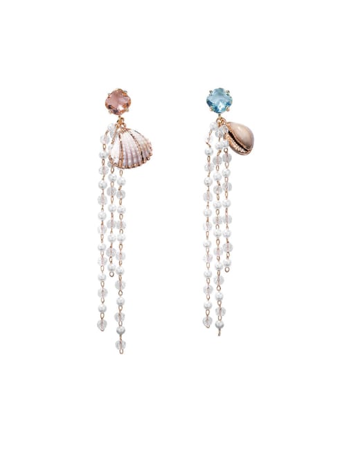 Main Drawing Paragraph Alloy With Rose Gold Plated Bohemia Charm Conch Beads Tassels Earrings