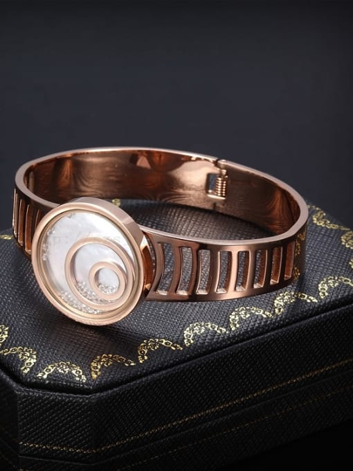 Rose Gold Titanium Steel Watch Shape Zircon Bracelet