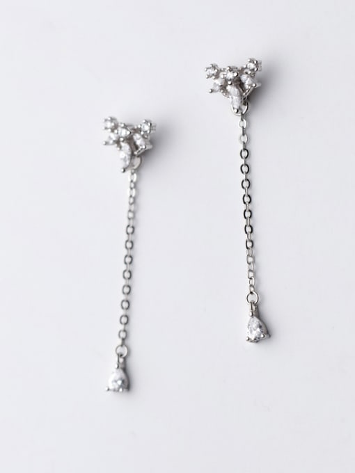 Rosh Exquisite Triangle Shaped Rhinestones Silver Drop Earrings 0