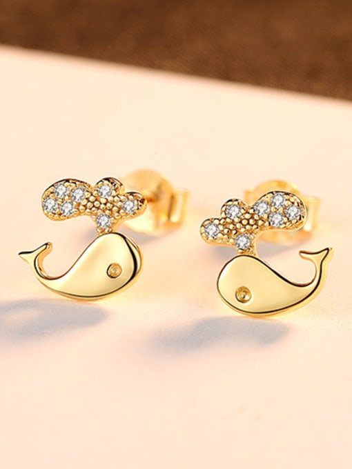gold 925 Sterling Silver With Cubic Zirconia  Cartoon dolphin Stud Earrings