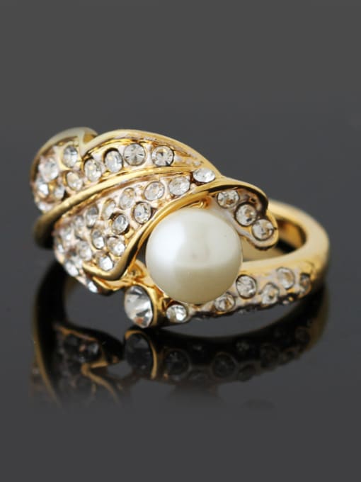 Wei Jia Fashion Gold Plated Artificial Pearl Rhinestones Alloy Ring 0