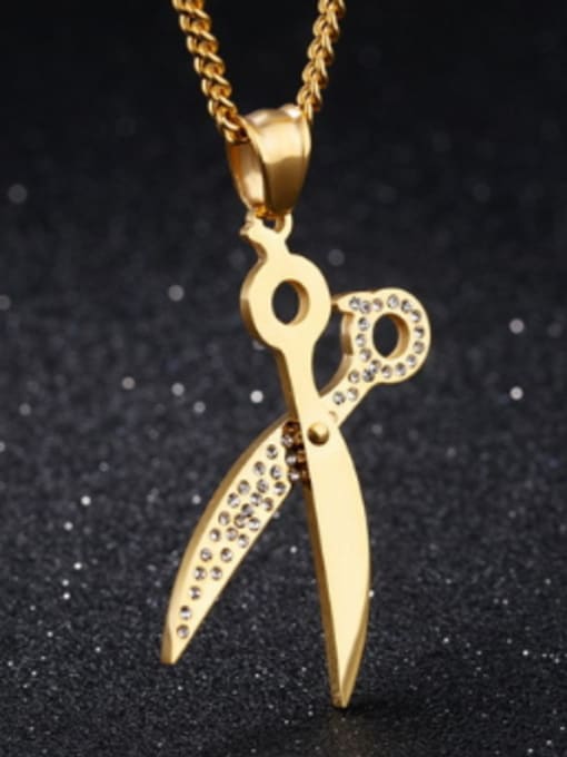 gold Personalized Scissors Rhinestones Titanium Necklace