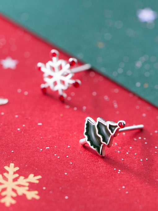Snow Christmas Tree Ear Nails 925 Sterling Silver With  Cute Christmas gift Stud Earrings