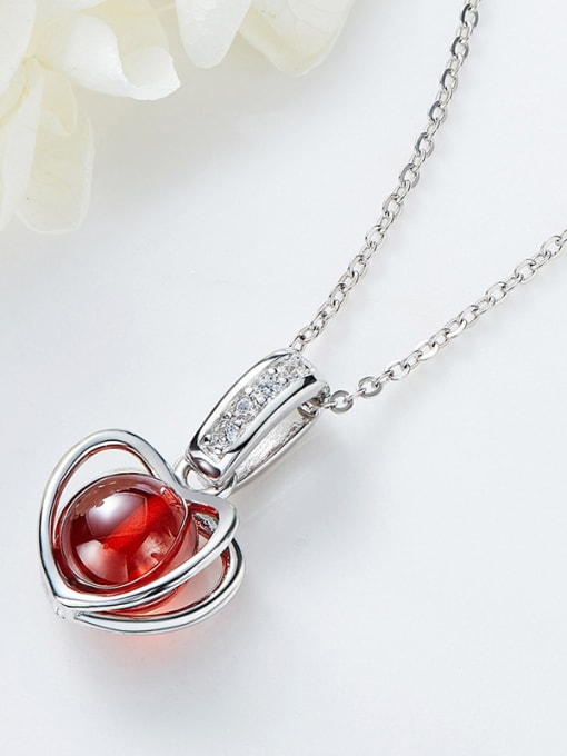 CEIDAI Fashion Hollow Heart Red Garnet Bead 925 Silver Pendant 2