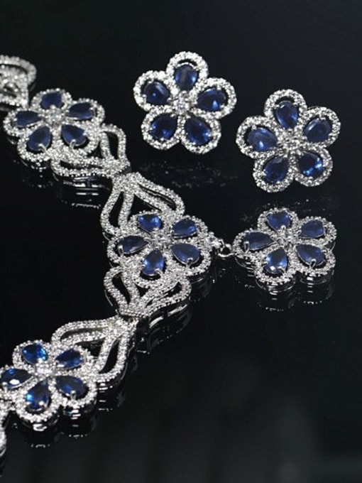 Blue Flower Shaped Zircon Two Pieces Jewelry Set