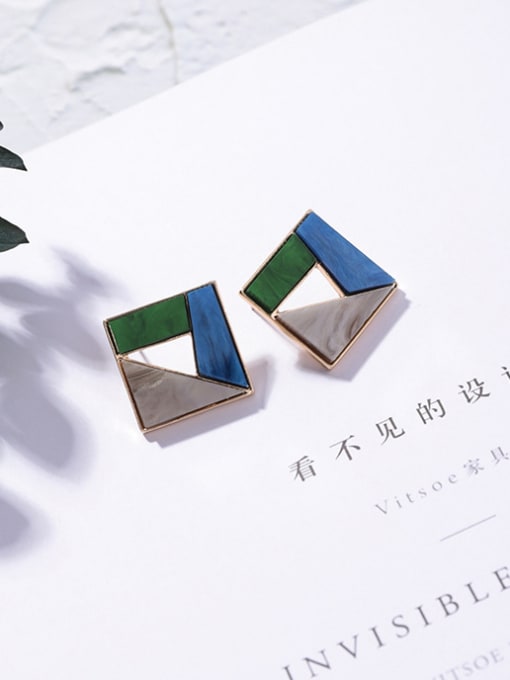 M square (blue and green) Alloy With Acrylic Texture Coloured Stud Earrings