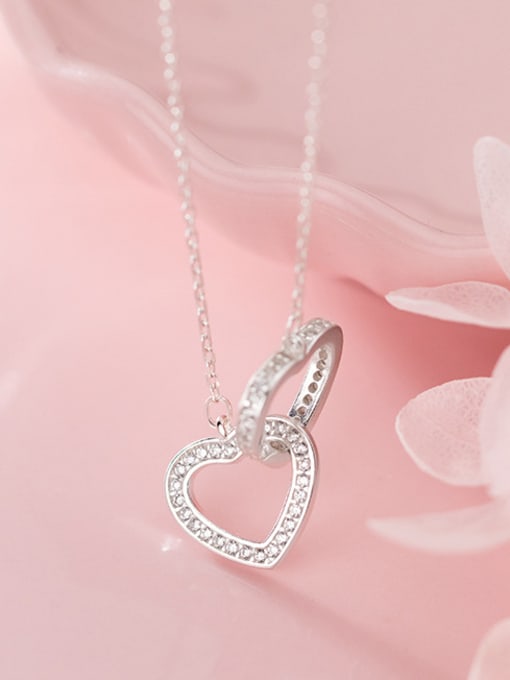 Rosh 925 Sterling Silver With Platinum Plated Simplistic Heart Necklaces 3
