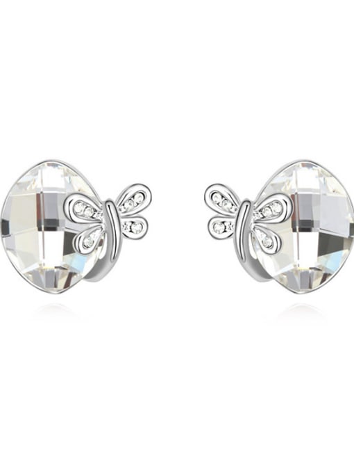 QIANZI Simple Oval austrian Crystal Little Butterfly Alloy Stud Earrings 2