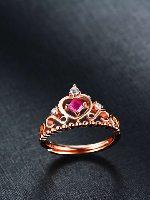 Deli 925 silver with 18K platinum gemstone  ruby crown ring 1