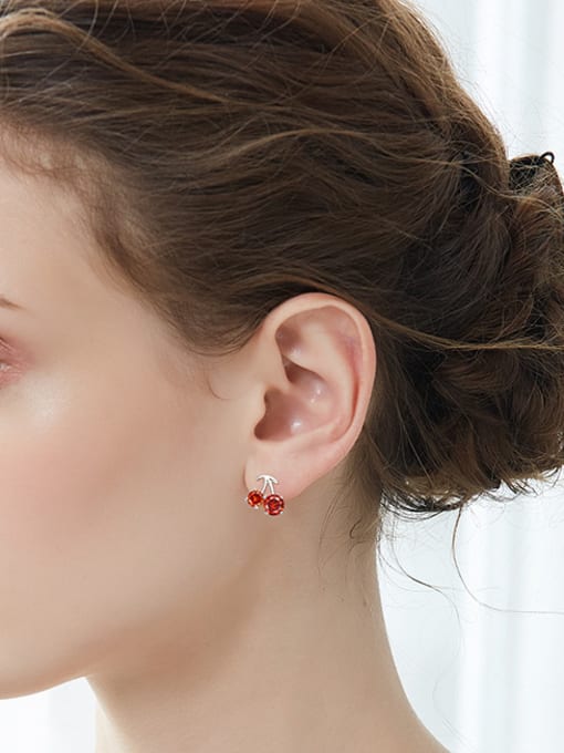CEIDAI Personalized Little Cherry Cubic Red Zircon 925 Silver Stud Earrings 1