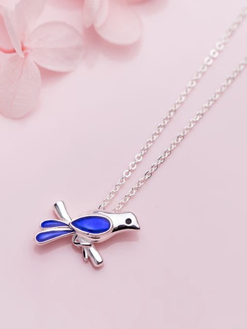 Rosh 925 Sterling Silver With Silver Plated Personality Blue Bird Necklaces 0