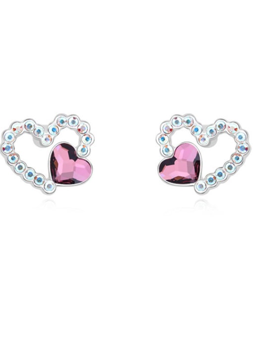 Purple Tiny Heart austrian Crystals Alloy Stud Earrings