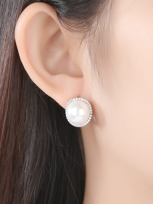 BLING SU Copper With Platinum Plated class Imitation Pearl Stud Earrings 1