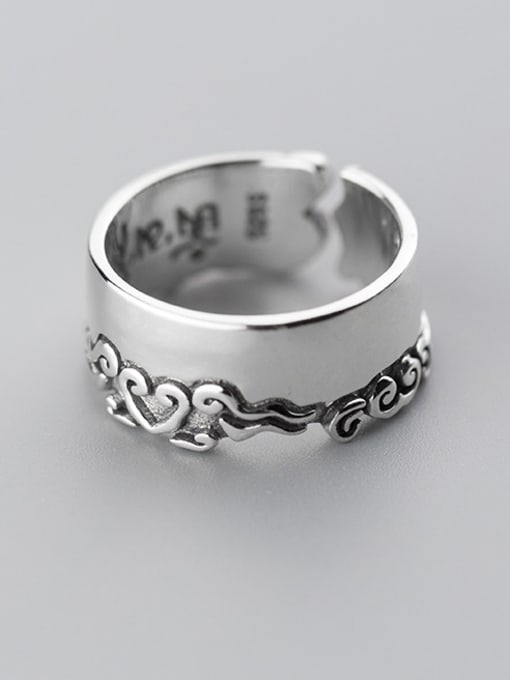 white Personality Flower Pattern Geometric S925 Silver Ring