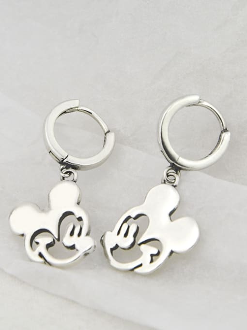 SHUI Vintage Sterling Silver With Silver Plated Fashionable Cute Mickey Clip On Earrings 3