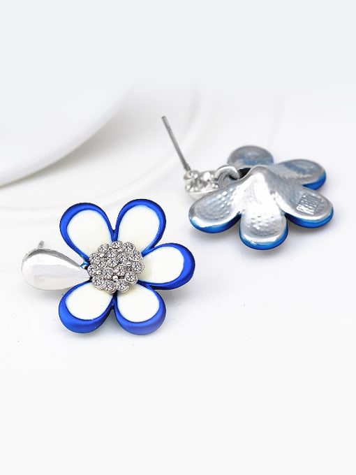Wei Jia Fashion Elegant Tiny Rhinestones Blue White Flower Alloy Stud Earrings 2