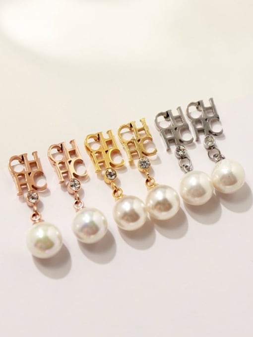 My Model Titanium With  Artificial Pearl Personality Monogrammed Drop Earrings 3