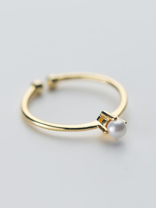 Rosh Adjustable Gold Plated Artificial Pearl S925 Silver Ring 0