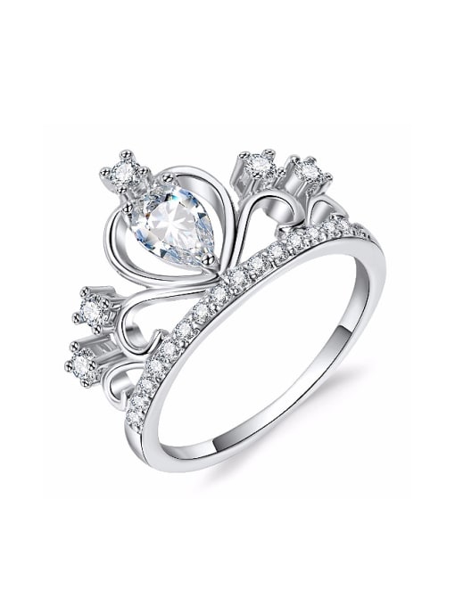 Platinum Exquisite White Zirconias Crown Copper Ring