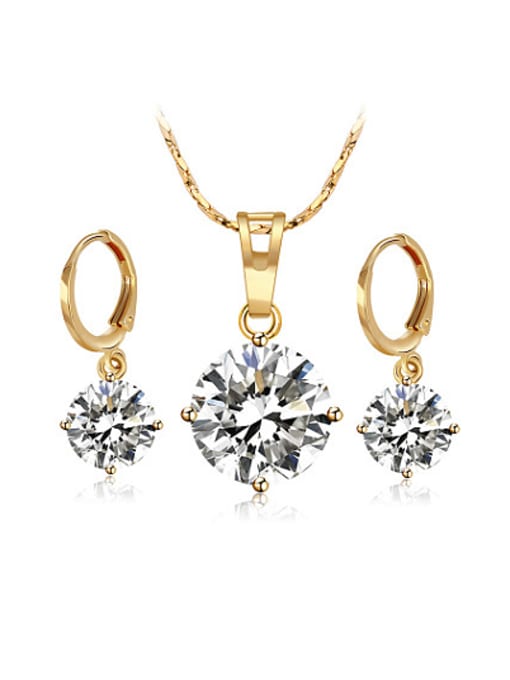 Gold Copper Alloy White Gold Plated Fashion Round Zircon Two Pieces Jewelry Set