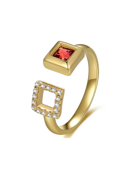 ZK Double Hollow Square Garnet Zircons Opening Ring 0