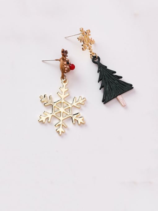 B snow Christmas tree Alloy With Rose Gold Plated Fashion Asymmetry Snowflake Christmas Tree Elk Ear Studs  Drop Earrings