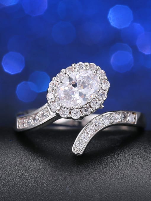 White  Gold White Cz 9# Color Zircon Opening Cocktail Ring