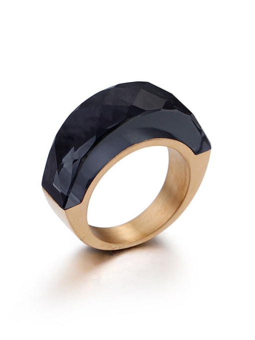 Dark grey Stainless Steel With Gold Plated Fashion Solitaire Rings