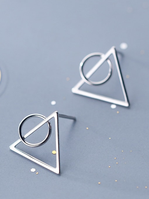 Rosh 925 Sterling Silver With Silver Plated Simplistic Triangle Round Stud Earrings 1