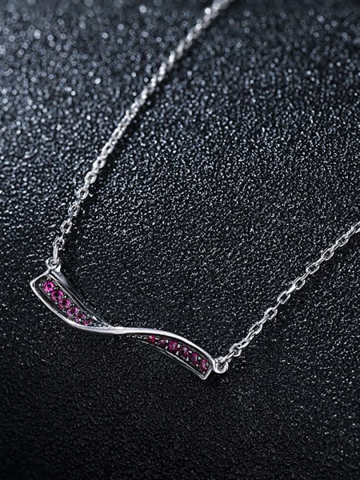 UNIENO 925 Sterling Silver With Platinum Plated Simplistic One Word Wave Necklaces 2