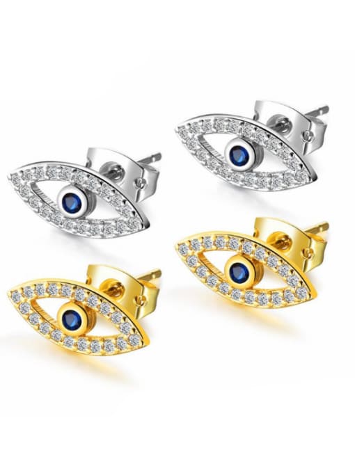 Open Sky Stainless Steel With 18k Gold Plated Personality Evil Eye Stud Earrings 0