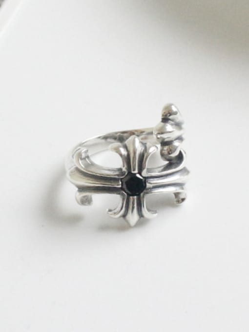 DAKA Retro style Little Cross Black Zircon Silver Ring 0