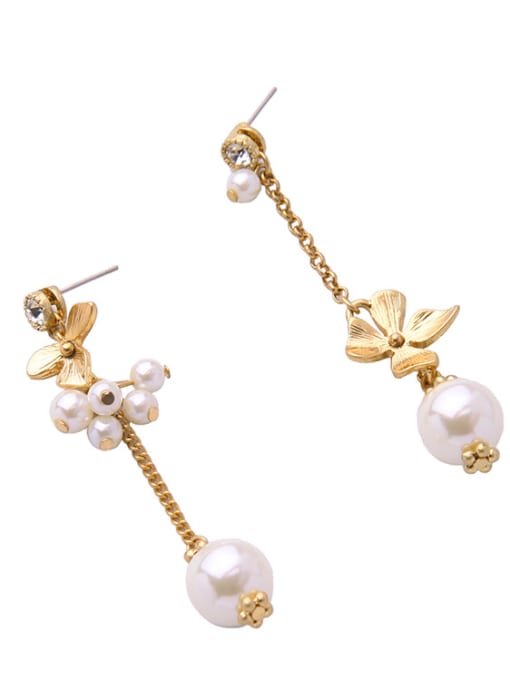KM Flower Artificial Pearls Asymmetry Alloy Drop stud Earring 1