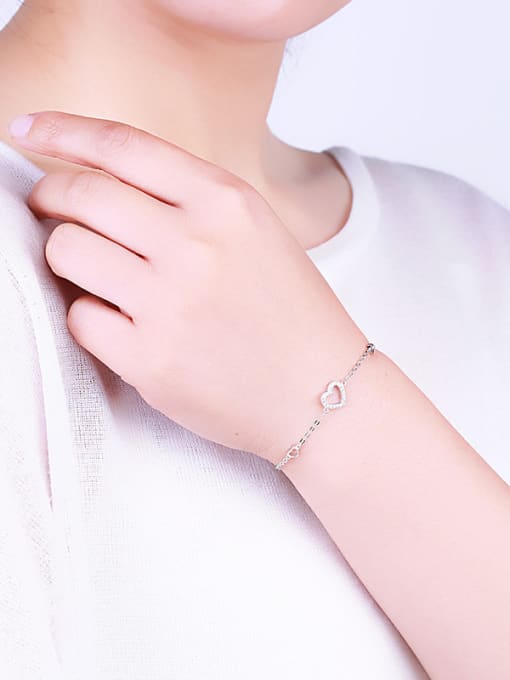 One Silver Women Exquisite Heart Shaped Zircon Bracelet 1