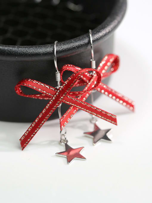 Red Personalized Bowknot Little Star 925 Silver Earrings