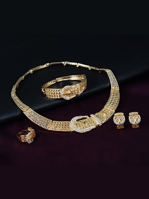 BESTIE Alloy Imitation-gold Plated Creative Buckle-shaped CZ Four Pieces Jewelry Set 1