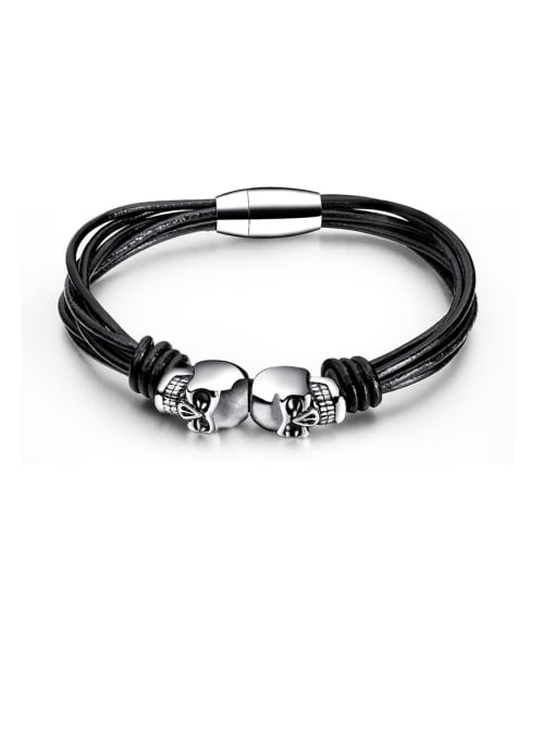 1345-black Stainless Steel With Platinum Plated Simplistic Skull Bracelets