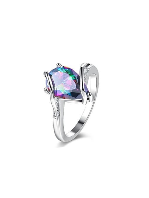 Ronaldo Colorful Platinum Plated Water Drop Glass Stone Ring 0