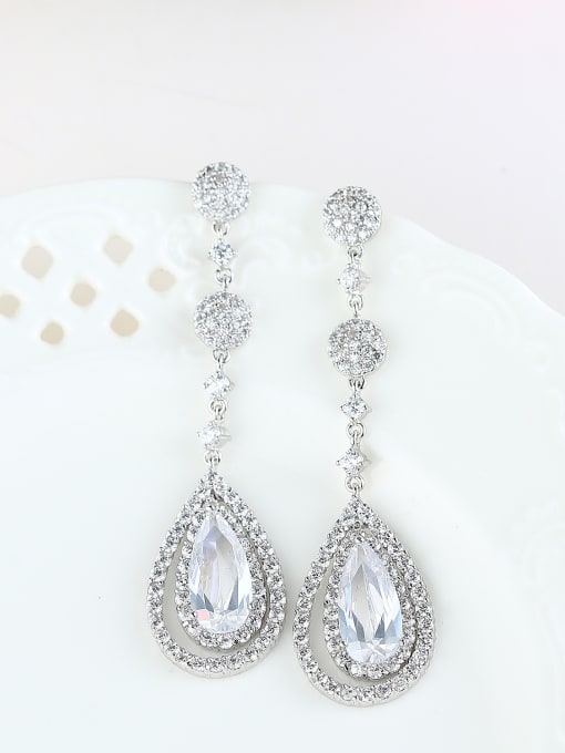 Wei Jia Fashion Shiny Zirconias Water Drop Copper Drop Earrings 1