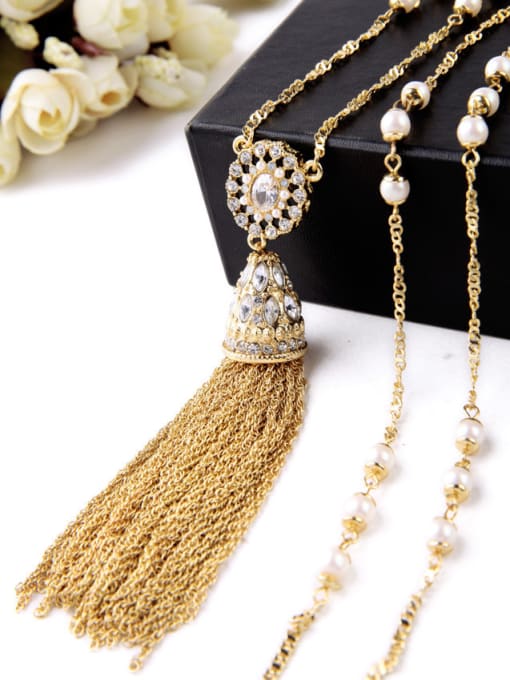 KM Classical Long Tassel Alloy Sweater Necklace 1