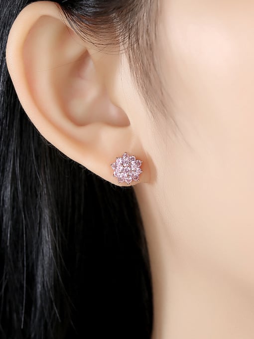 CCUI 925 Sterling Silver With Rose Gold Plated Delicate Flower Stud Earrings 1