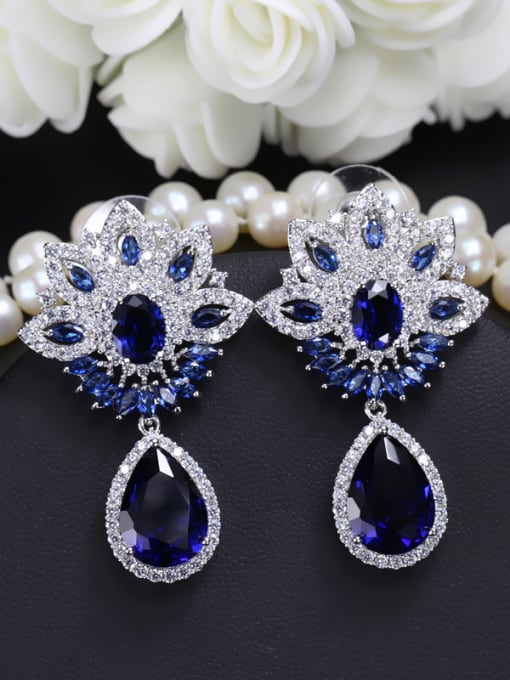 Blue Flower Wedding Accessories Drop Chandelier earring