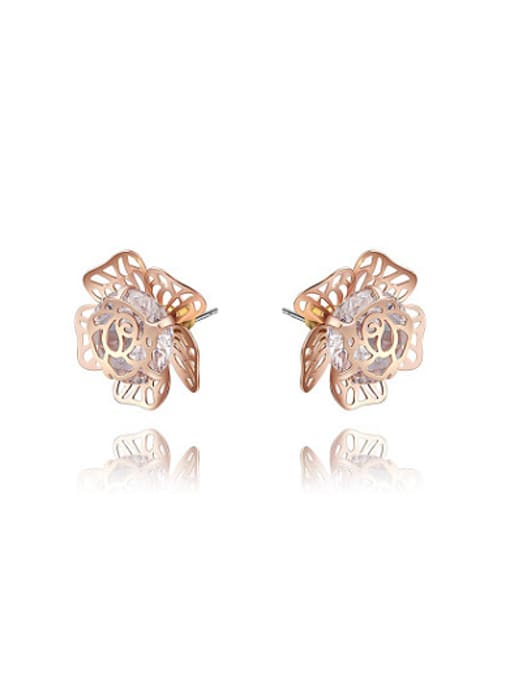 Rose Gold Charming Flower Shaped AAA Zircon Stud Earrings