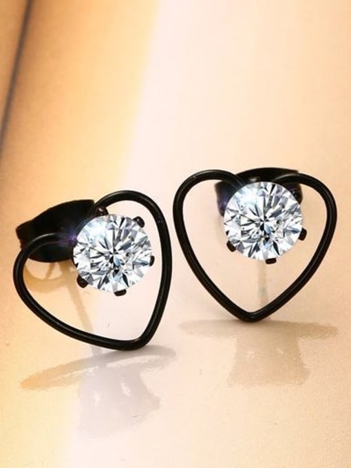 Black Trendy Heart Shaped Gold Plated Zircon Stud Earrings